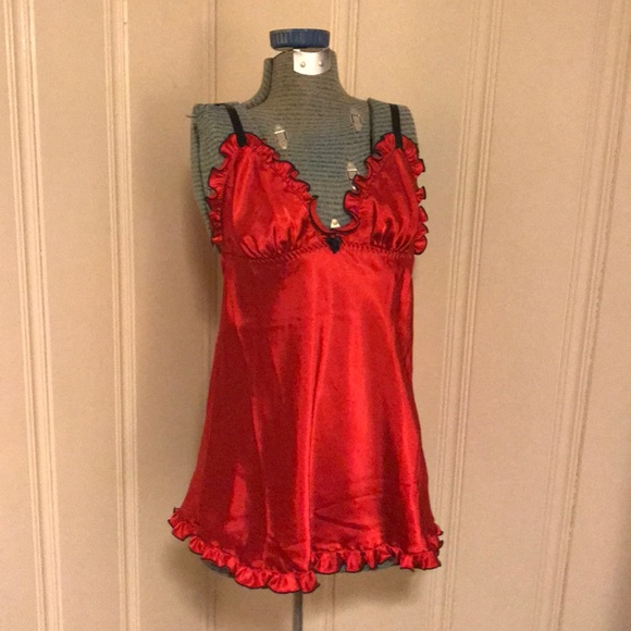 Seductive Wear Other - ❤️Red Silky Babydoll Lingerie with Black Accents S